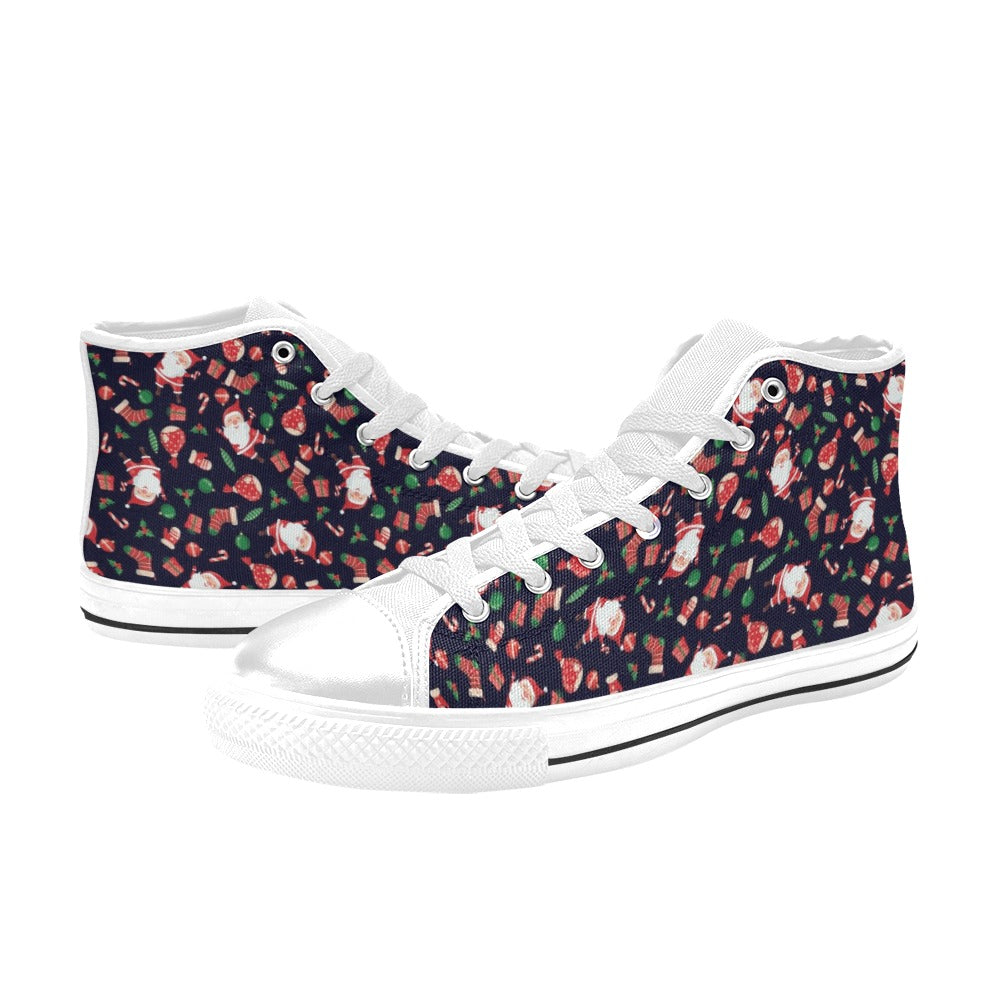 Santa Christmas Themed Print Design LKS304 High Top Women's White Shoes