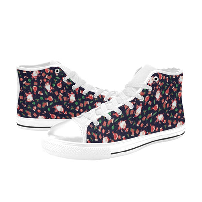 Santa Christmas Themed Print Design LKS304 High Top Women's White Shoes