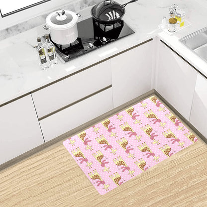 Giraffe Cute Pink Polka Dot Print Kitchen Mat