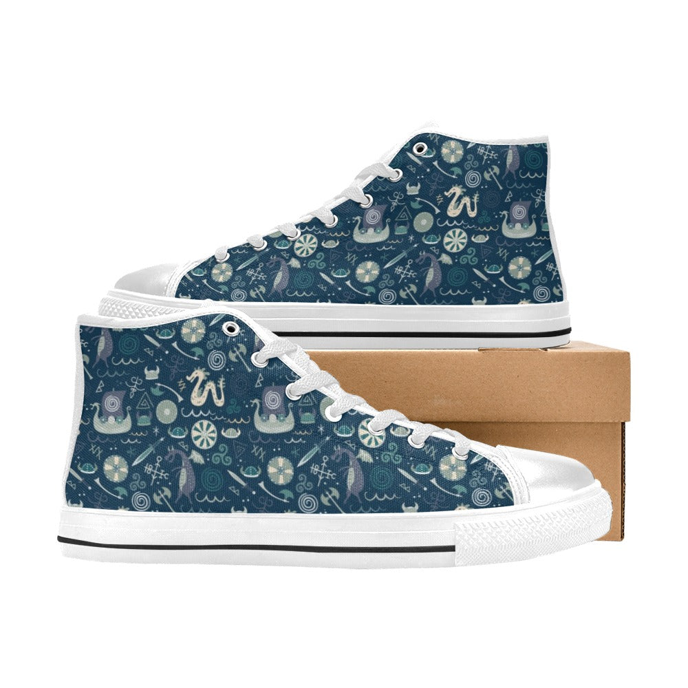 Vikings Print Design LKS305 High Top Women's White Shoes
