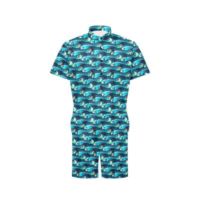 Beach Wave Design Print Men's Romper