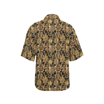 Steampunk Gear Design Themed Print Women's Hawaiian Shirt
