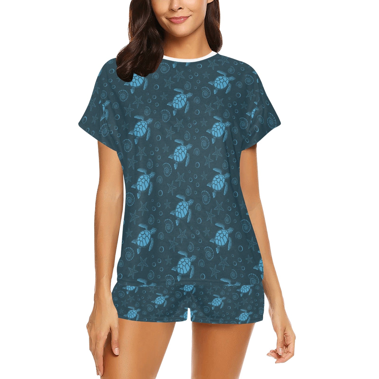 Sea Turtle Print Design LKS308 Women's Short Pajama Set