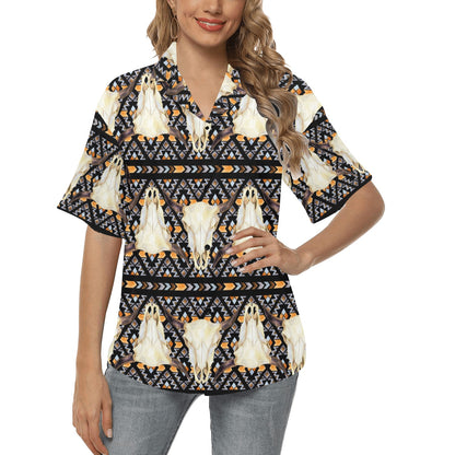 Buffalo Head Pattern Print Design 03 Women's Hawaiian Shirt