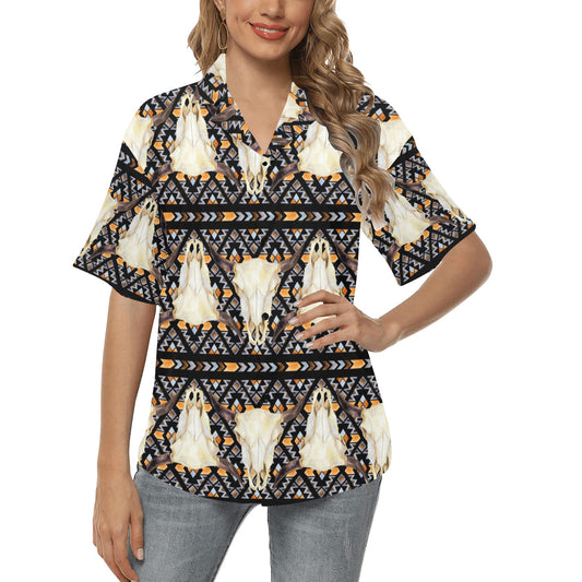 Buffalo Head Pattern Print Design 03 Women's Hawaiian Shirt
