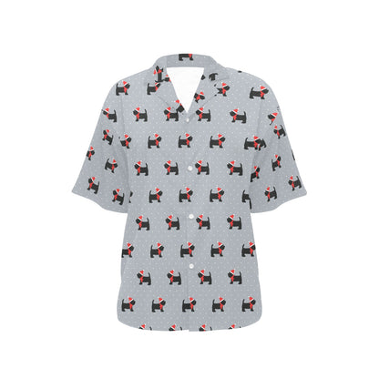Scottish Christmas Themed Terriers Print Design LKS3018 Women's Hawaiian Shirt