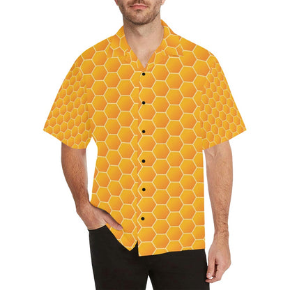 Honey Bee Honeycomb Print Design LKS3011 Men's Hawaiian Shirt