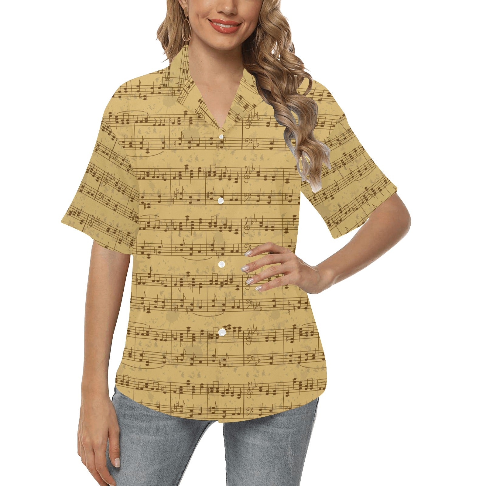 Music Note Vintage Themed Print Women's Hawaiian Shirt