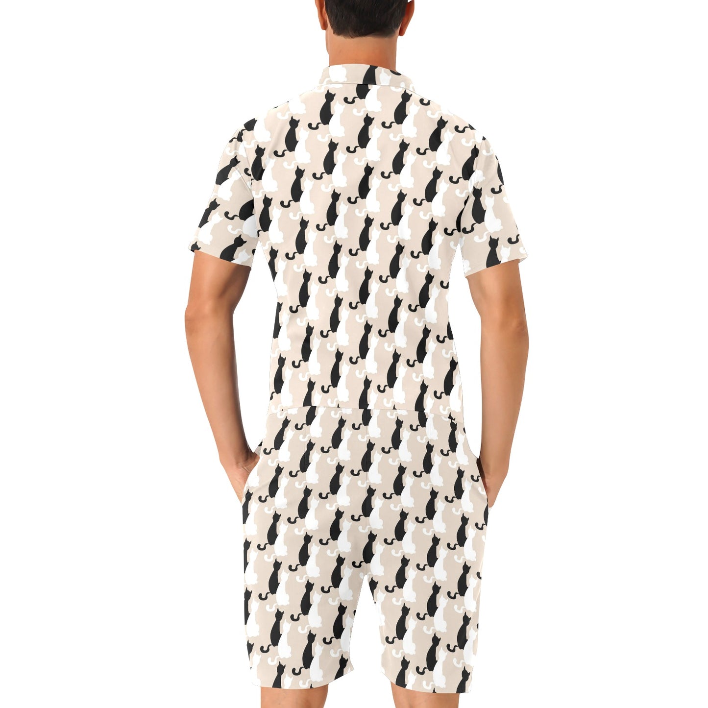 Cat Pattern Print Design 04 Men's Romper