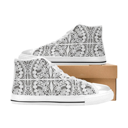 Samoan Style Print Design LKS301 High Top Women's White Shoes