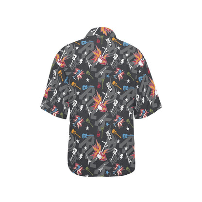 Rock and Roll Pattern Print Design A01 Women's Hawaiian Shirt