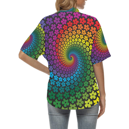 Flower Power Rainbow Spiral Print Women's Hawaiian Shirt