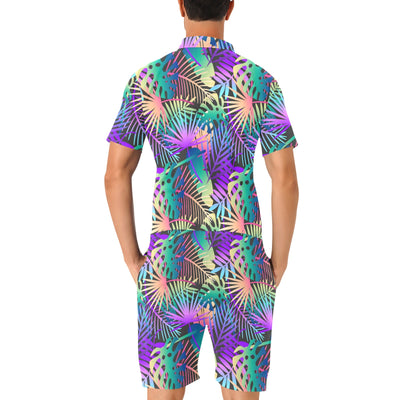 Neon Flower Tropical Palm Leaves Men's Romper