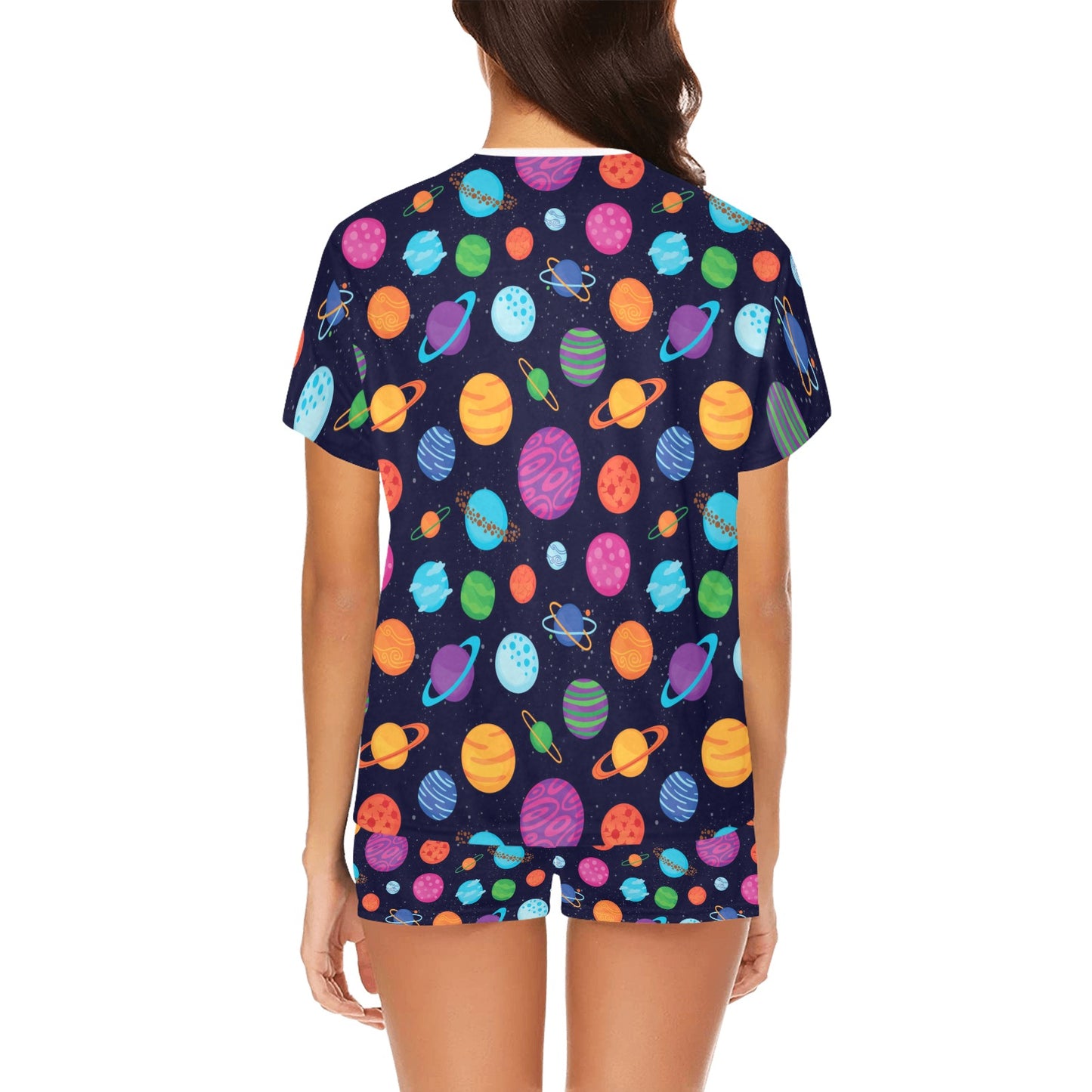 Planet Multicolor Print Design LKS302 Women's Short Pajama Set