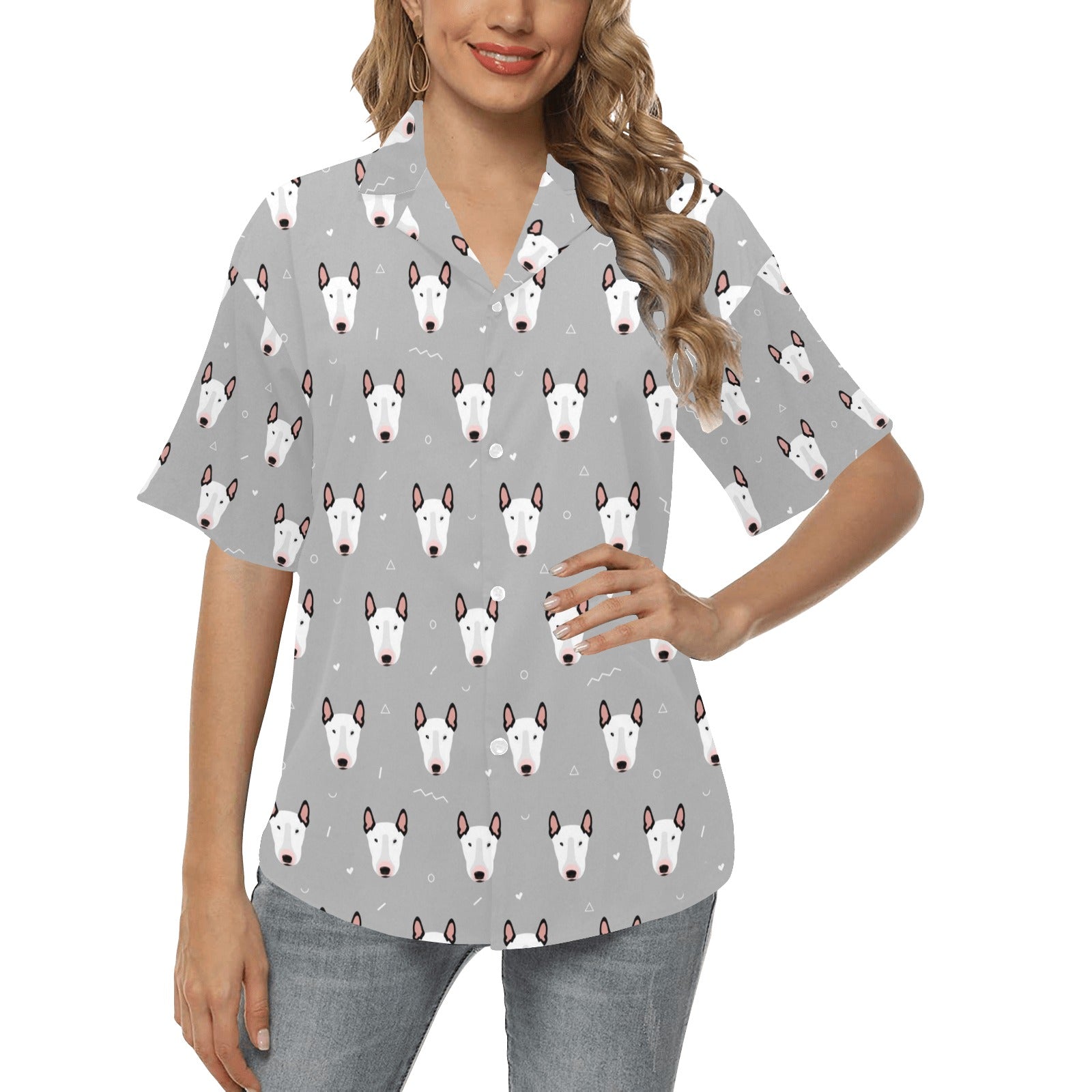 Bull Terrier Head Print Pattern Women's Hawaiian Shirt