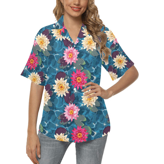 Water Lily Pattern Print Design WL05 Women's Hawaiian Shirt