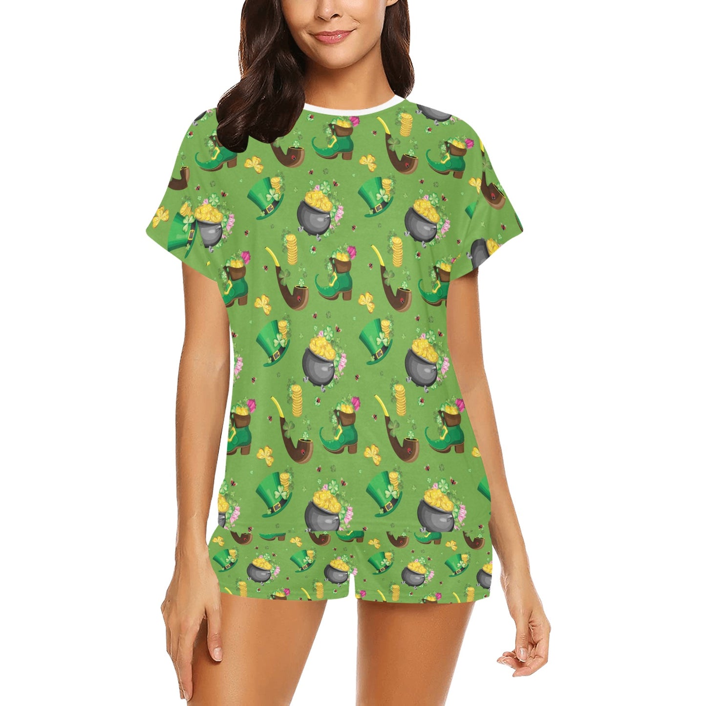 Shamrock Saint Patrick's Day Print Design LKS306 Women's Short Pajama Set