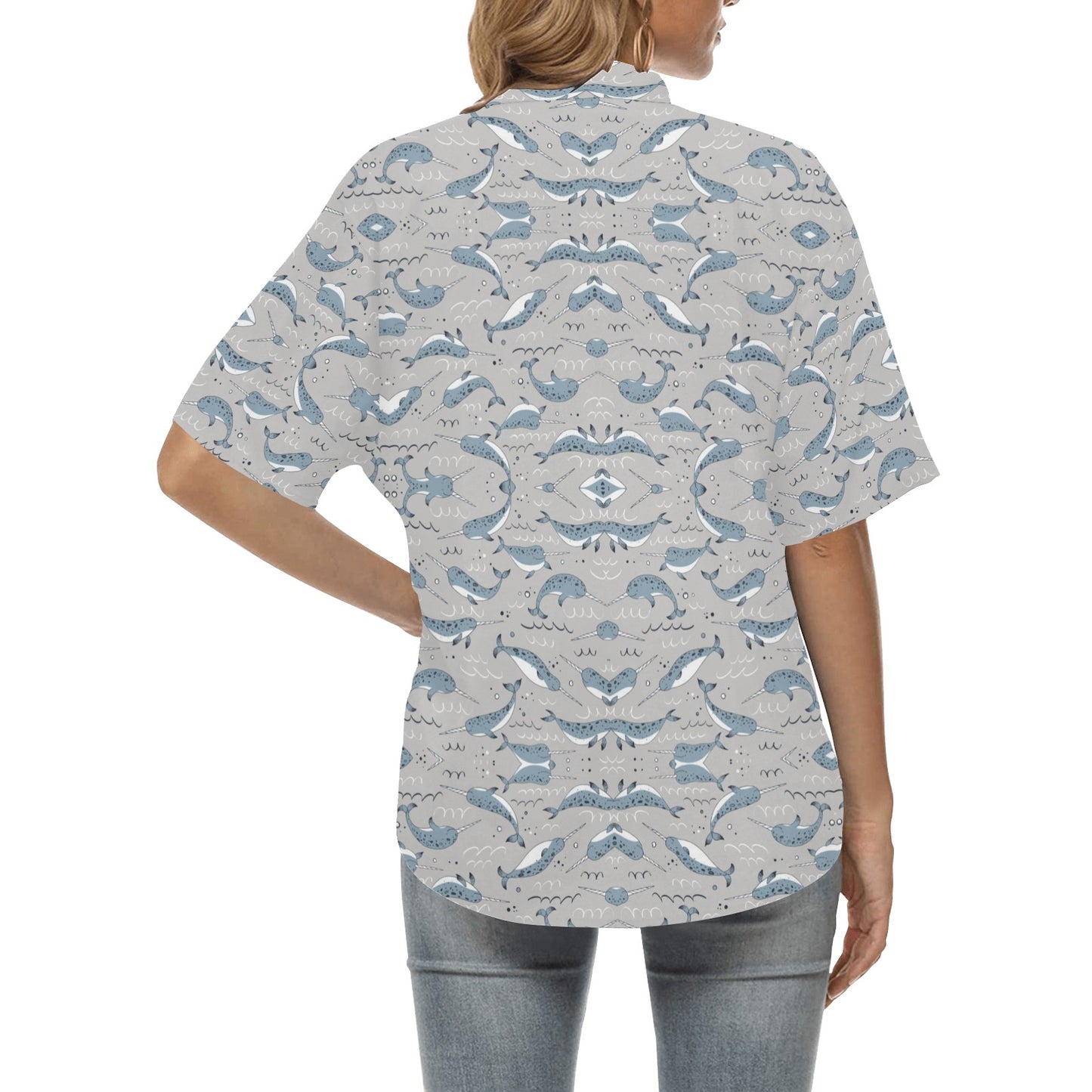 Narwhal Pattern Print Women's Hawaiian Shirt