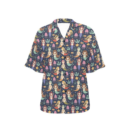 Mermaid Cartoon Pattern Print Design 03 Women's Hawaiian Shirt
