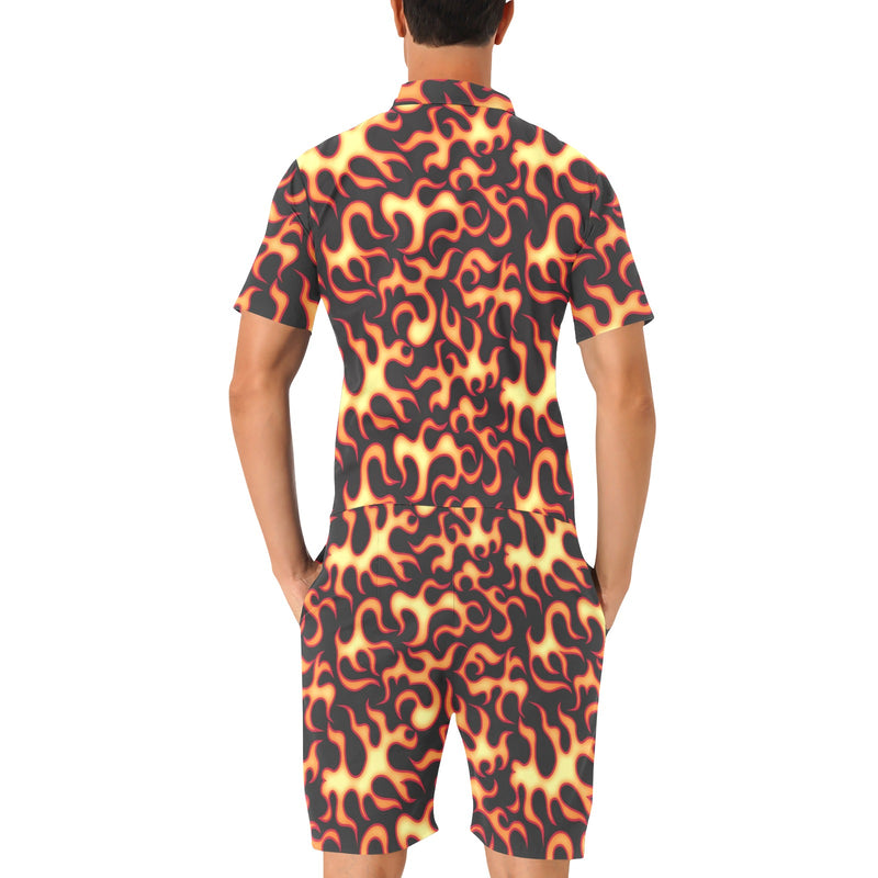 Flame Fire Themed Print Men's Romper