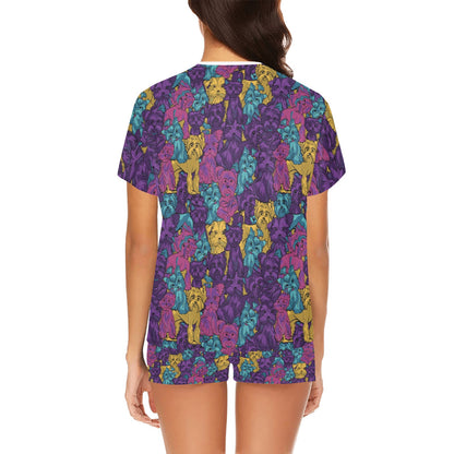 Yorkshire Terriers Print Design LKS3010 Women's Short Pajama Set