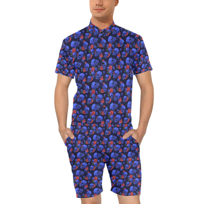 Skull Roses Neon Design Themed Print Men's Romper