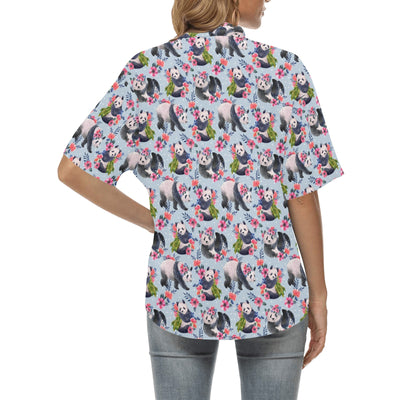 Panda Bear Flower Design Themed Print Women's Hawaiian Shirt