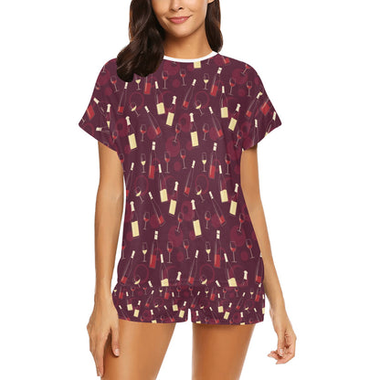 Wine Themed Print Design LKS302 Women's Short Pajama Set