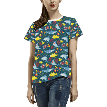 Scuba With Sharks Print Design LKS303 Women's  T-shirt