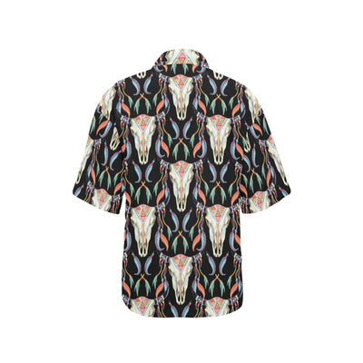 Buffalo Head Boho Style Pattern Print Design 01 Women's Hawaiian Shirt