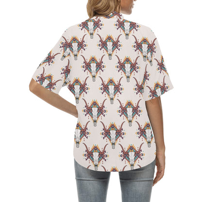 Buffalo Head Pattern Print Design 02 Women's Hawaiian Shirt