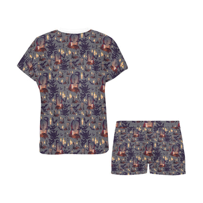 Creepy Graveyard Print Design LKS301 Women's Short Pajama Set