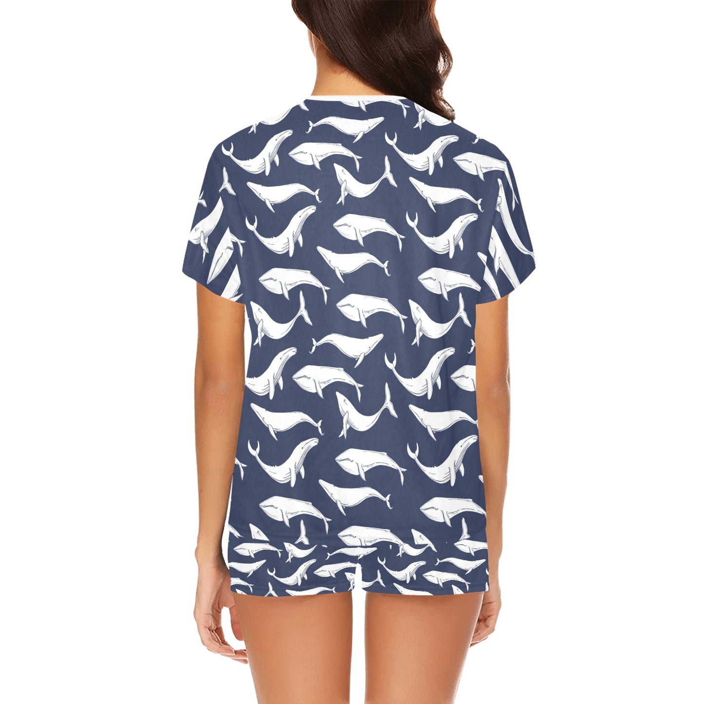Whale Print Design LKS308 Women's Short Pajama Set