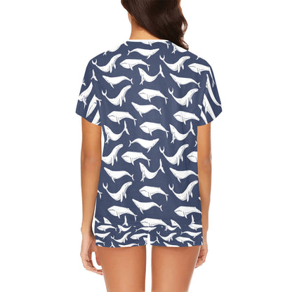 Whale Print Design LKS308 Women's Short Pajama Set