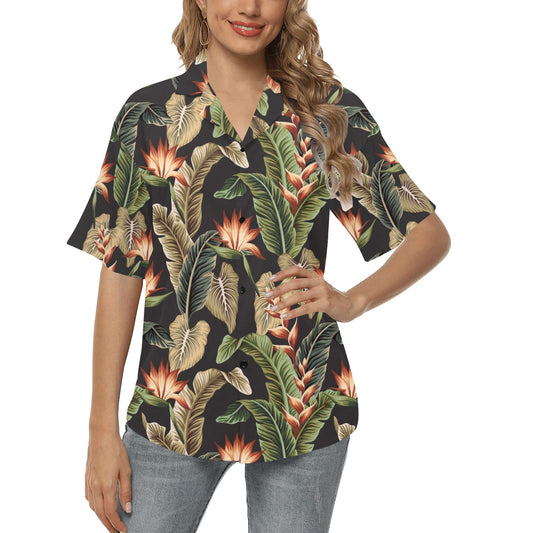 Tropical Flower Pattern Print Design TF014 Women's Hawaiian Shirt