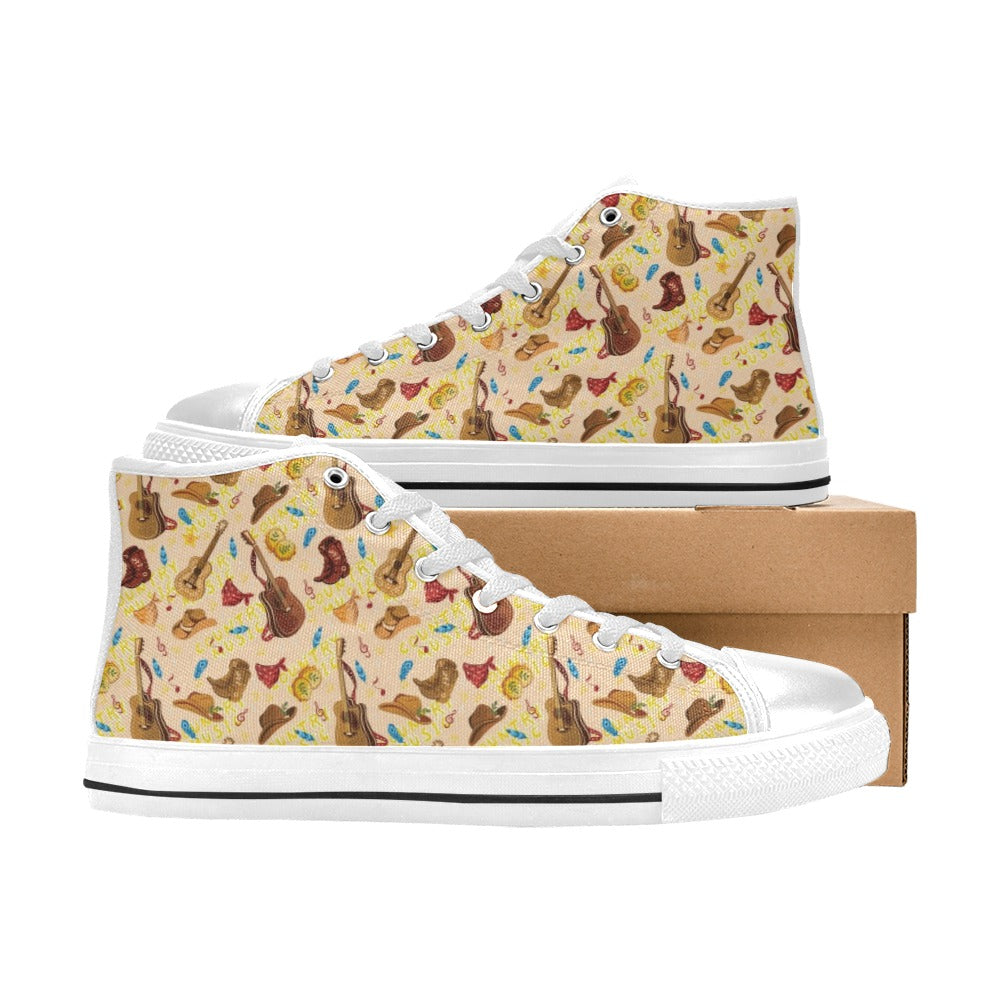 Western Lifestyle Print Design LKS303 High Top Women's White Shoes