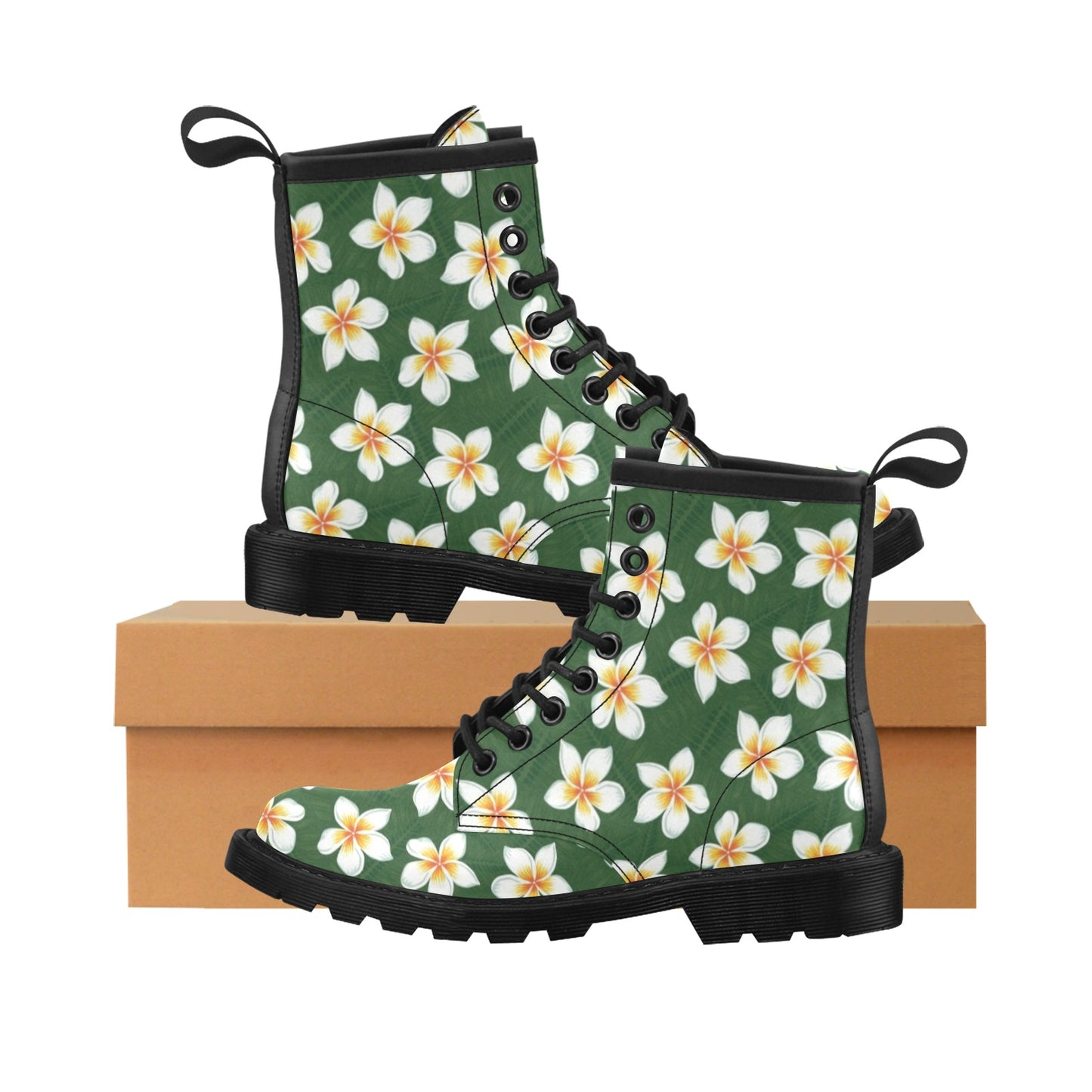 White Plumeria Pattern Print Design PM020 Women's Boots