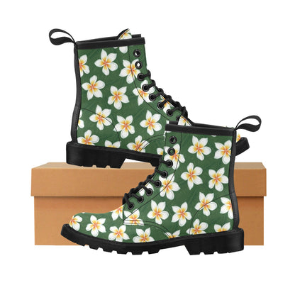 White Plumeria Pattern Print Design PM020 Women's Boots