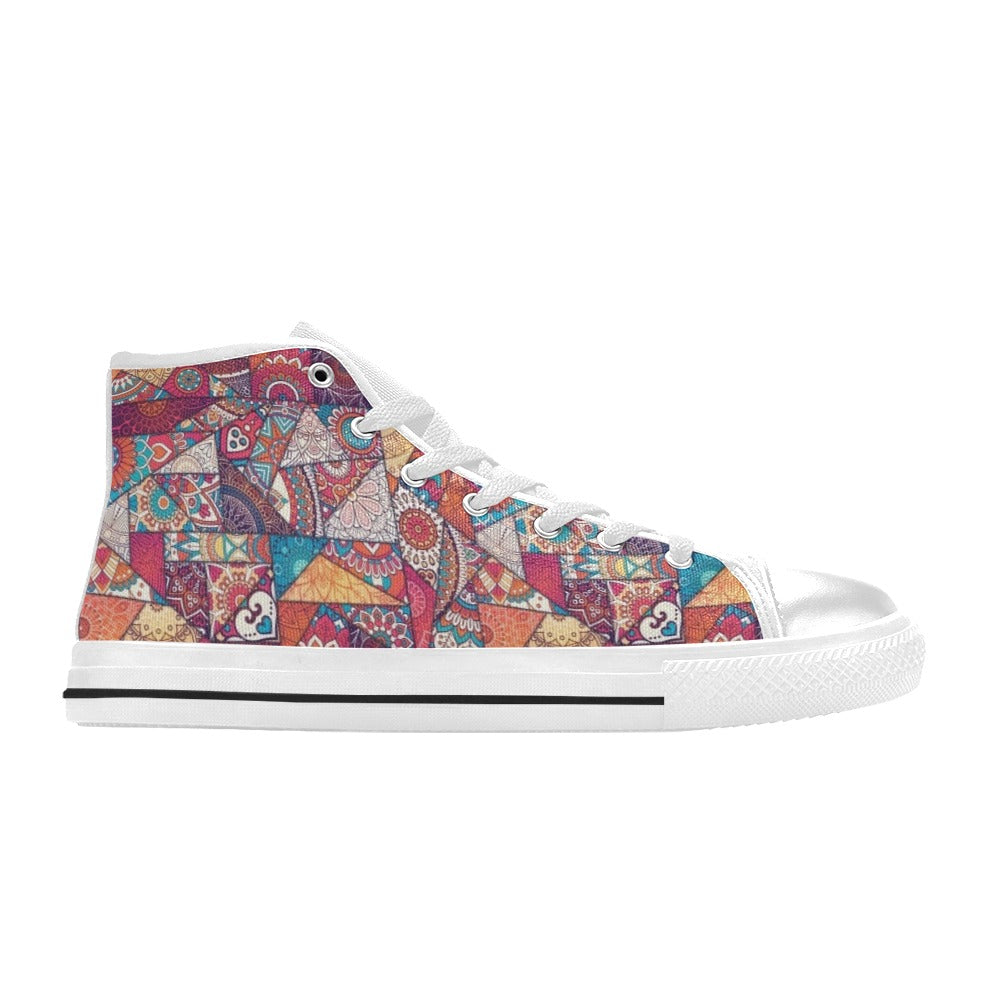 Patchwork Print Design LKS401 High Top Women's White Shoes