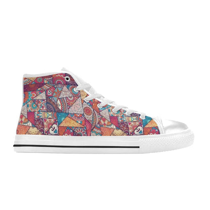 Patchwork Print Design LKS401 High Top Women's White Shoes