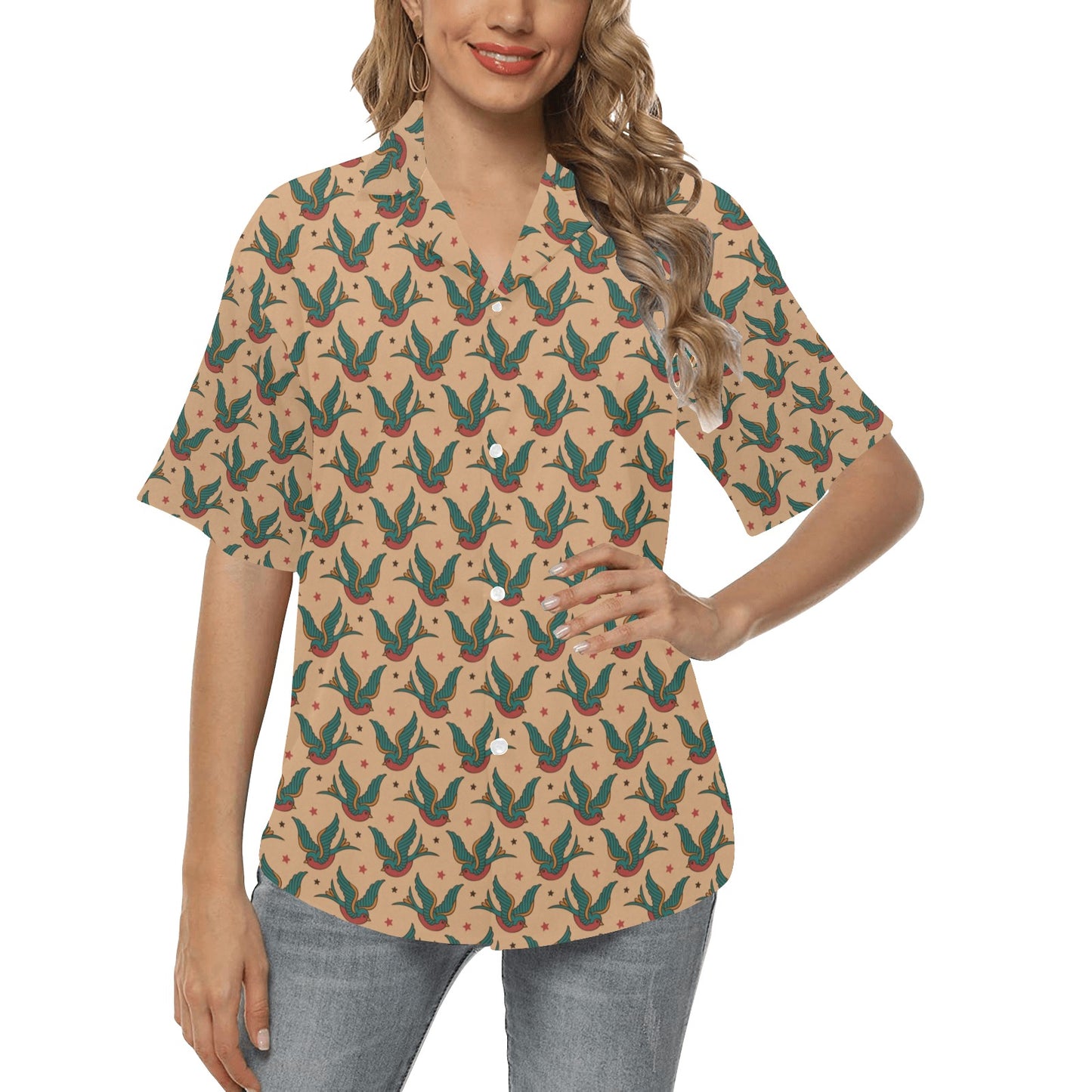 Old School Tattoo Swallow Design Women's Hawaiian Shirt