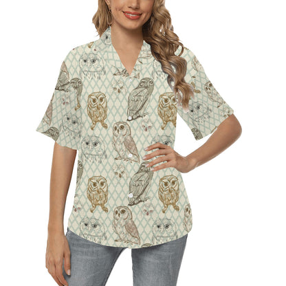 Owl Pattern Print Design A03 Women's Hawaiian Shirt