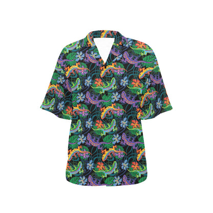 Gecko Colorful Pattern Print Design 01 Women's Hawaiian Shirt