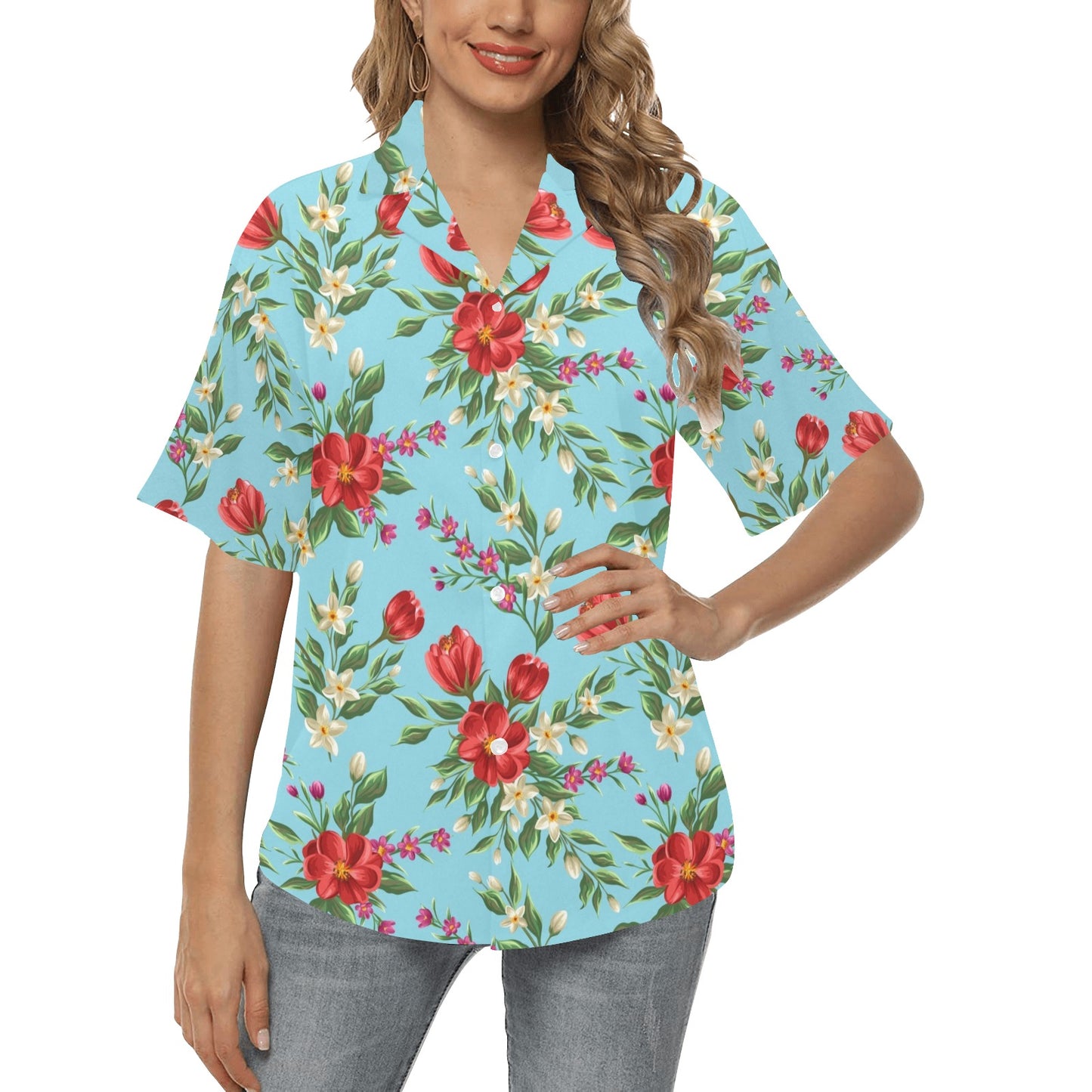 Summer Floral Pattern Print Design SF011 Women's Hawaiian Shirt