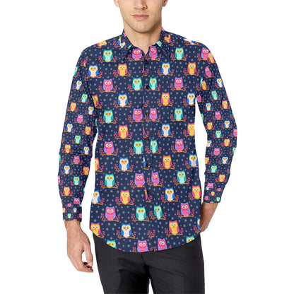 Owl Cute Themed Design Print Men's Long Sleeve Shirt