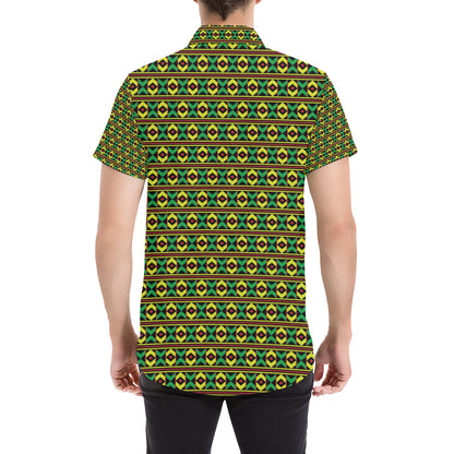 African Geometric Print Pattern Men's Short Sleeve Button Up Shirt