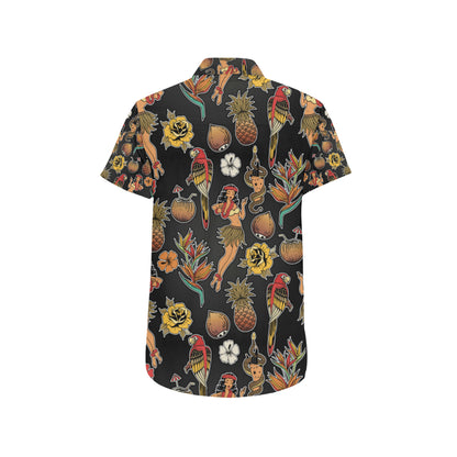 Hula Dancers Hawaiian Style Pattern Print Design 0 Men's Short Sleeve Button Up Shirt