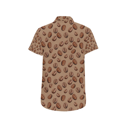 Coffee Pattern Print Design 07 Men's Short Sleeve Button Up Shirt