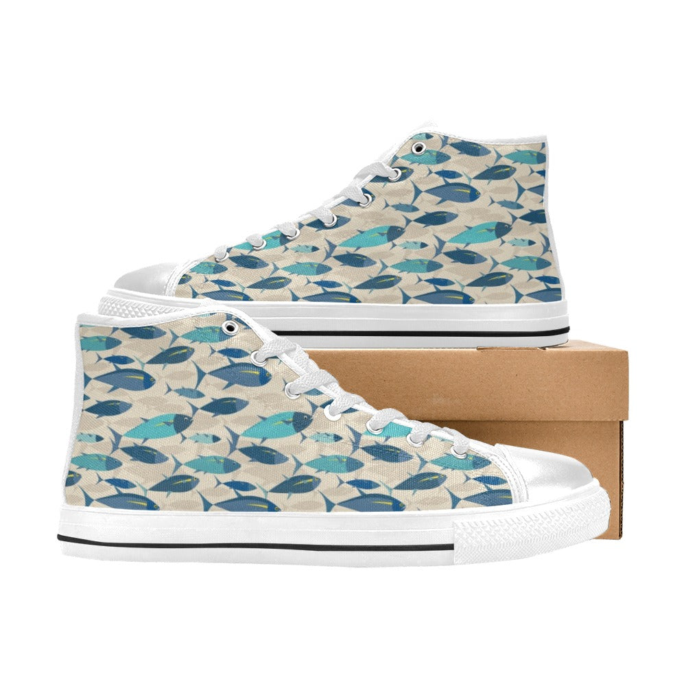 Tuna Fish Print Design LKS302 High Top Women's White Shoes