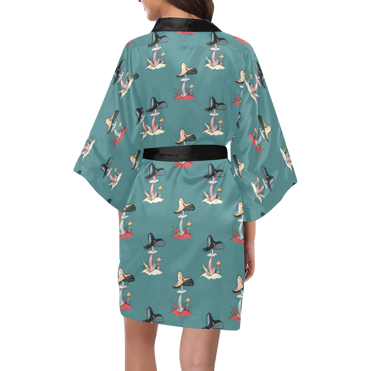 Mushroom Pattern Print Design A04 Women's Short Kimono